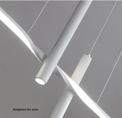 Modern Linear LED Chandelier with Adjustable Spotlights