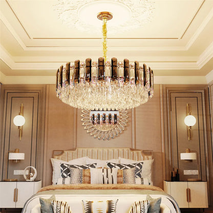 Contemporary Crystal Semi-Flush Ceiling Light with Adjustable Height and E14 LED Support