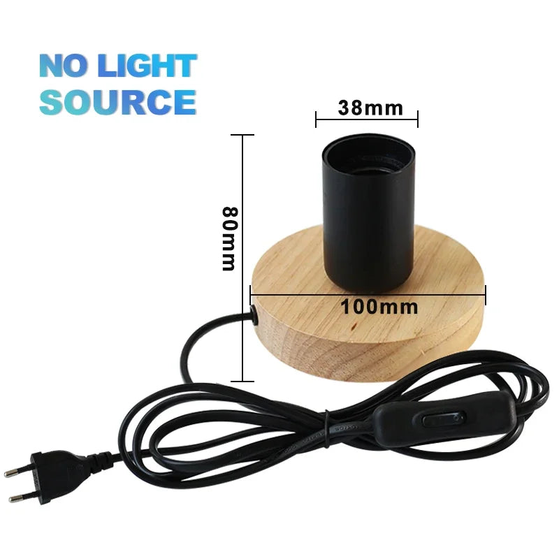 Modern Wood Table Lamp Retro E27 Desktop Decorative Light Indoor Art Lamp Living Room Bedroom Decoration Wood Light Base