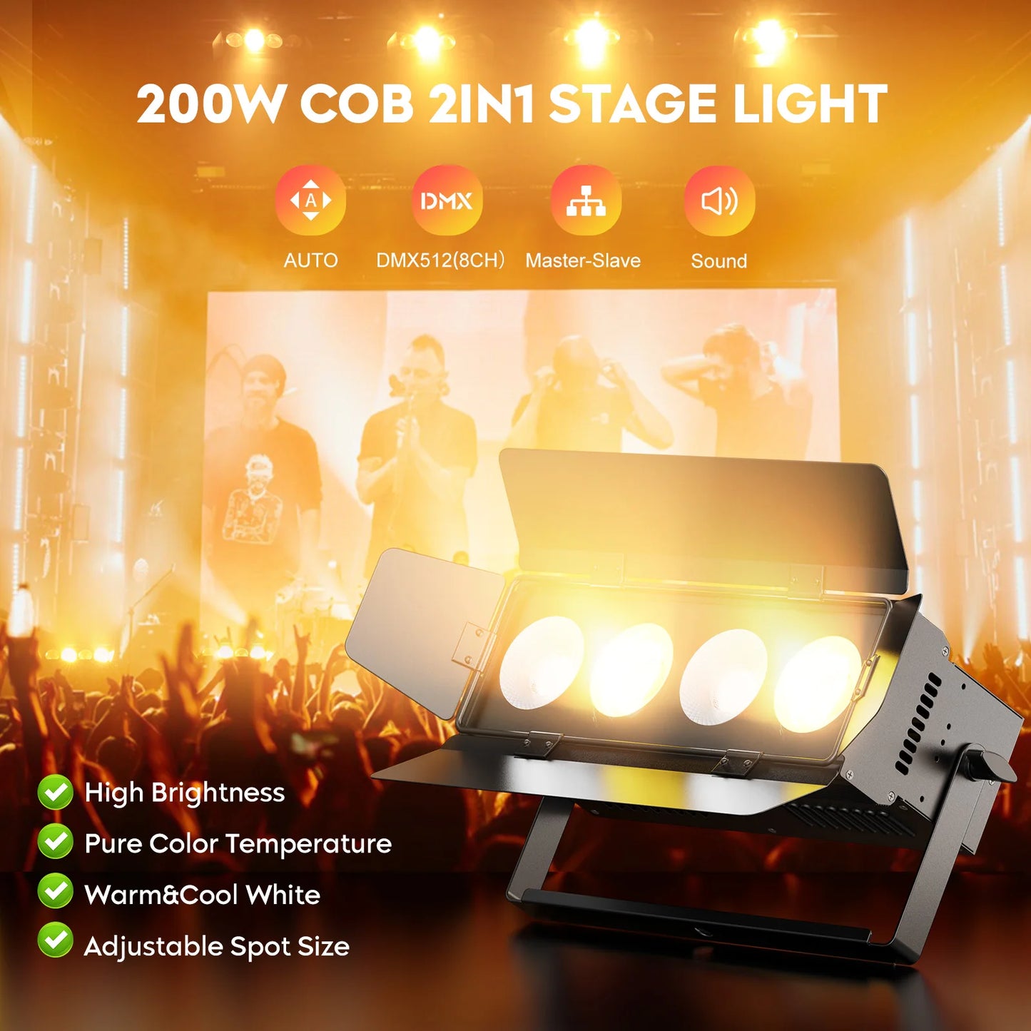U’King 200W COB LED Par Light – Dual White DMX512 Professional Stage Spotlight