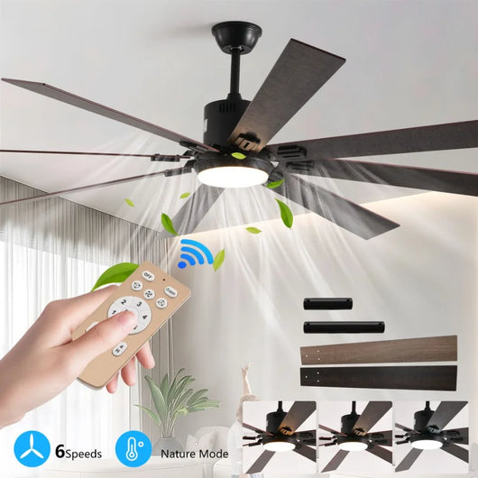 Walnut LED Ceiling Fan Light – Remote Control, Dimmable with Color Temperature