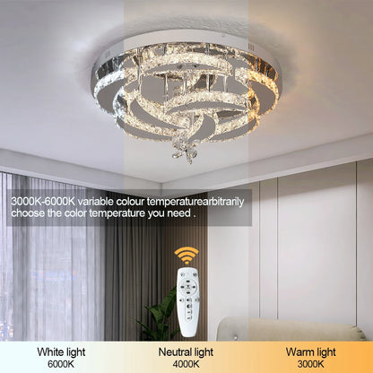 Crystal Modern LED Ceiling Lamp with Adjustable Light Modes and Chrome Finish