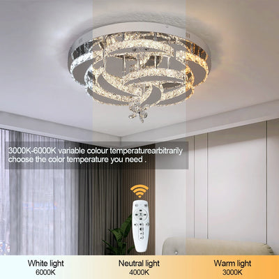 Crystal LED Ceiling Lamp – Chrome Finish with Adjustable Light Modes