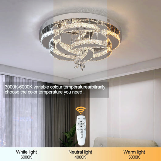 Crystal LED Ceiling Lamp – Chrome Finish with Adjustable Light Modes
