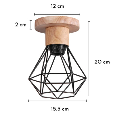 Modern Japanese Style Wood & Iron Ceiling Light – Vintage Cage Design