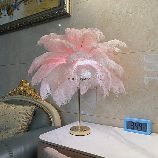 Rechargeable Ostrich Feather LED Table Lamp with Touch Control for Bedroom, Bedside &amp; Modern Home Décor
