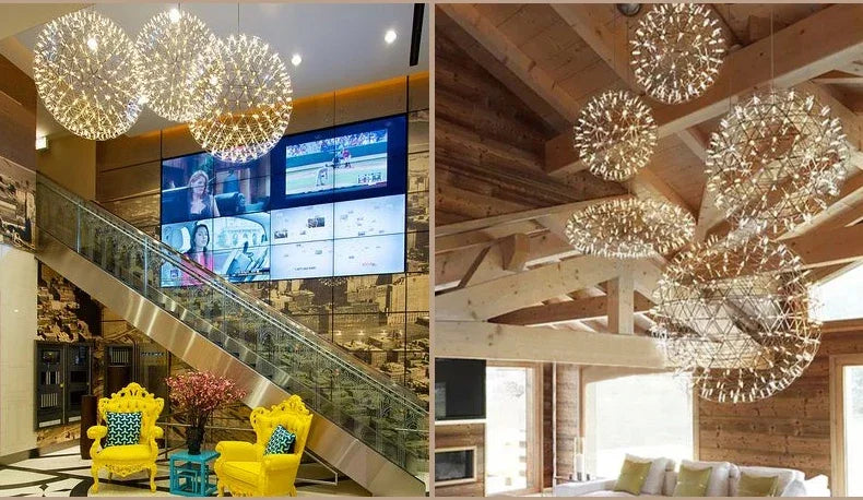 Modern Brief Loft Spark Ball LED Chandelier Fixture Firework Ball Stainless Steel Pendant Lamp for Home Decor Lighting 110-240V