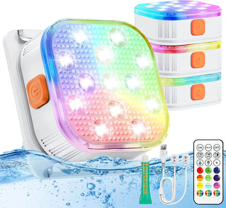 Rechargeable RGB LED Underwater Pool Light – IP68 Waterproof with Long-Range Remote