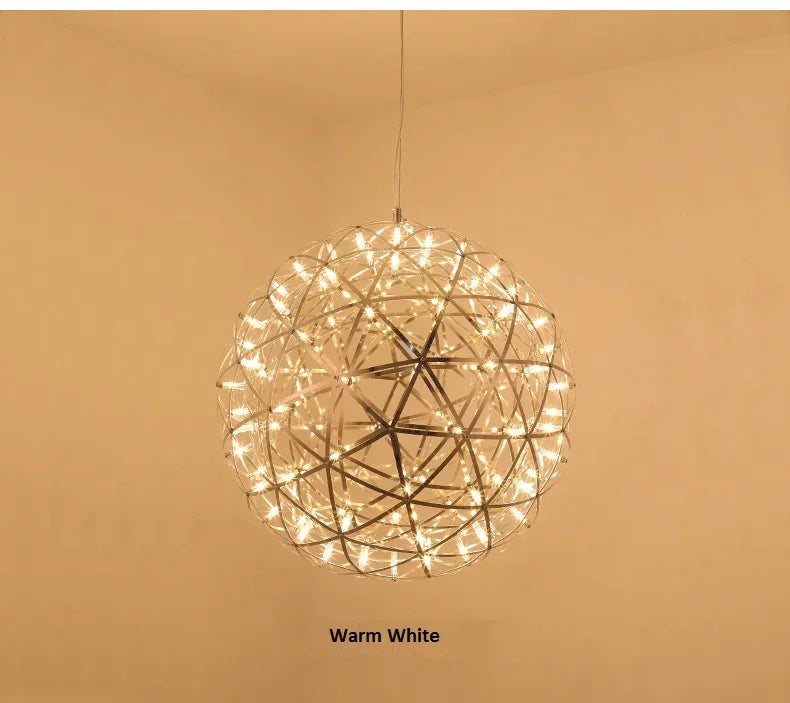 Modern Brief Loft Spark Ball LED Chandelier Fixture Firework Ball Stainless Steel Pendant Lamp for Home Decor Lighting 110-240V