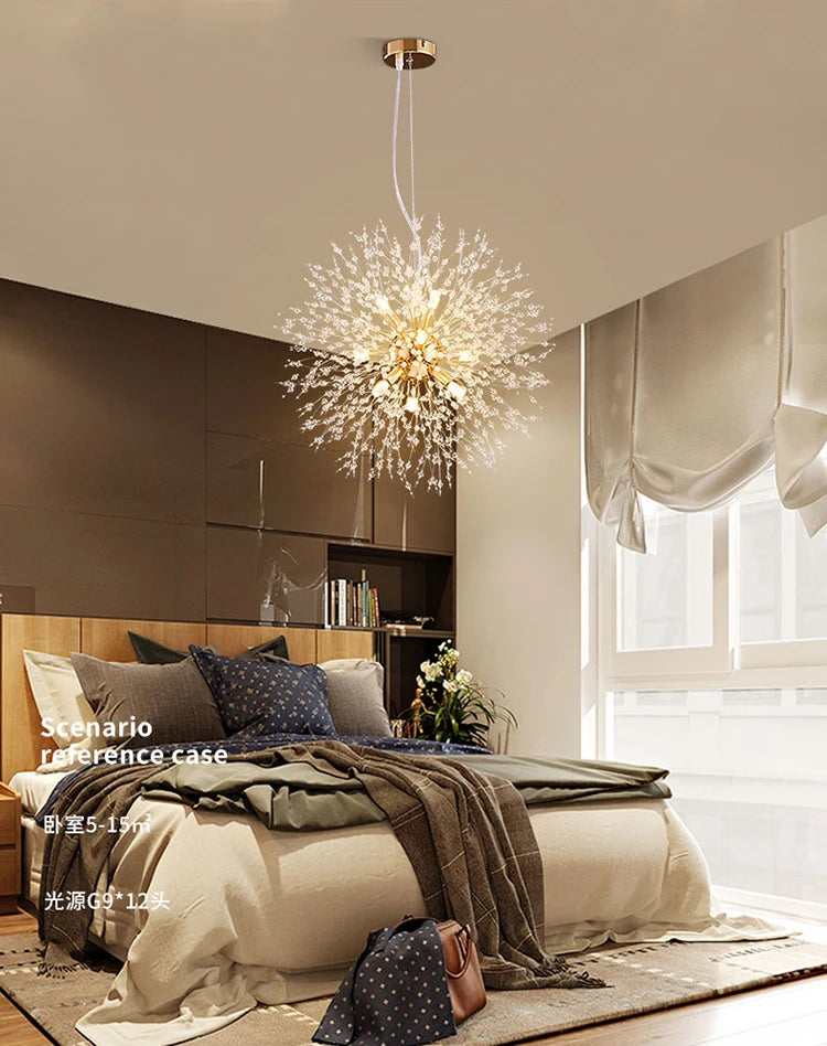Modern Crystal Fireball LED Pendant Light with Geometric Star Design