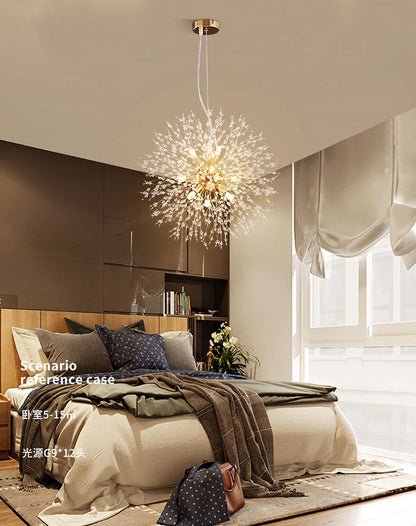Modern Crystal Fireball LED Pendant Light with Geometric Star Design