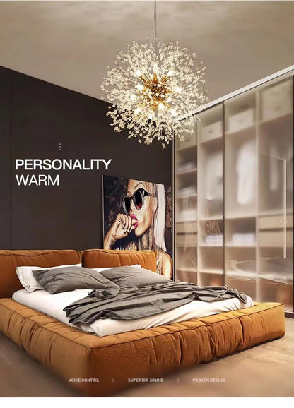 Modern Crystal Fireball LED Pendant Light with Geometric Star Design