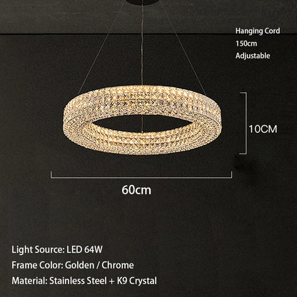 Luxury Round Crystal LED Ceiling Lights with Stainless Steel Design