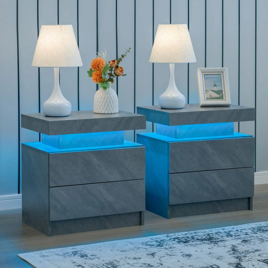 Cubehom LED Nightstand Set of 2 – Modern Bedside Tables with Drawers