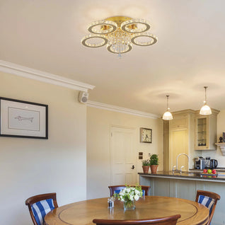 Luxury Gold Crystal LED Ceiling Light – Warm & Cool Adjustable Illumination