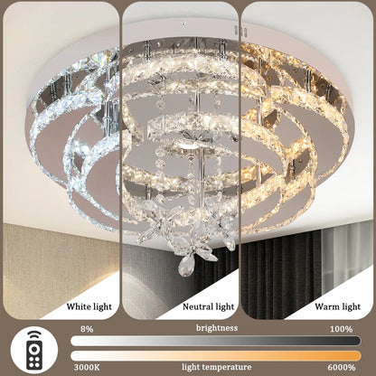 Crystal Modern LED Ceiling Lamp with Adjustable Light Modes and Chrome Finish