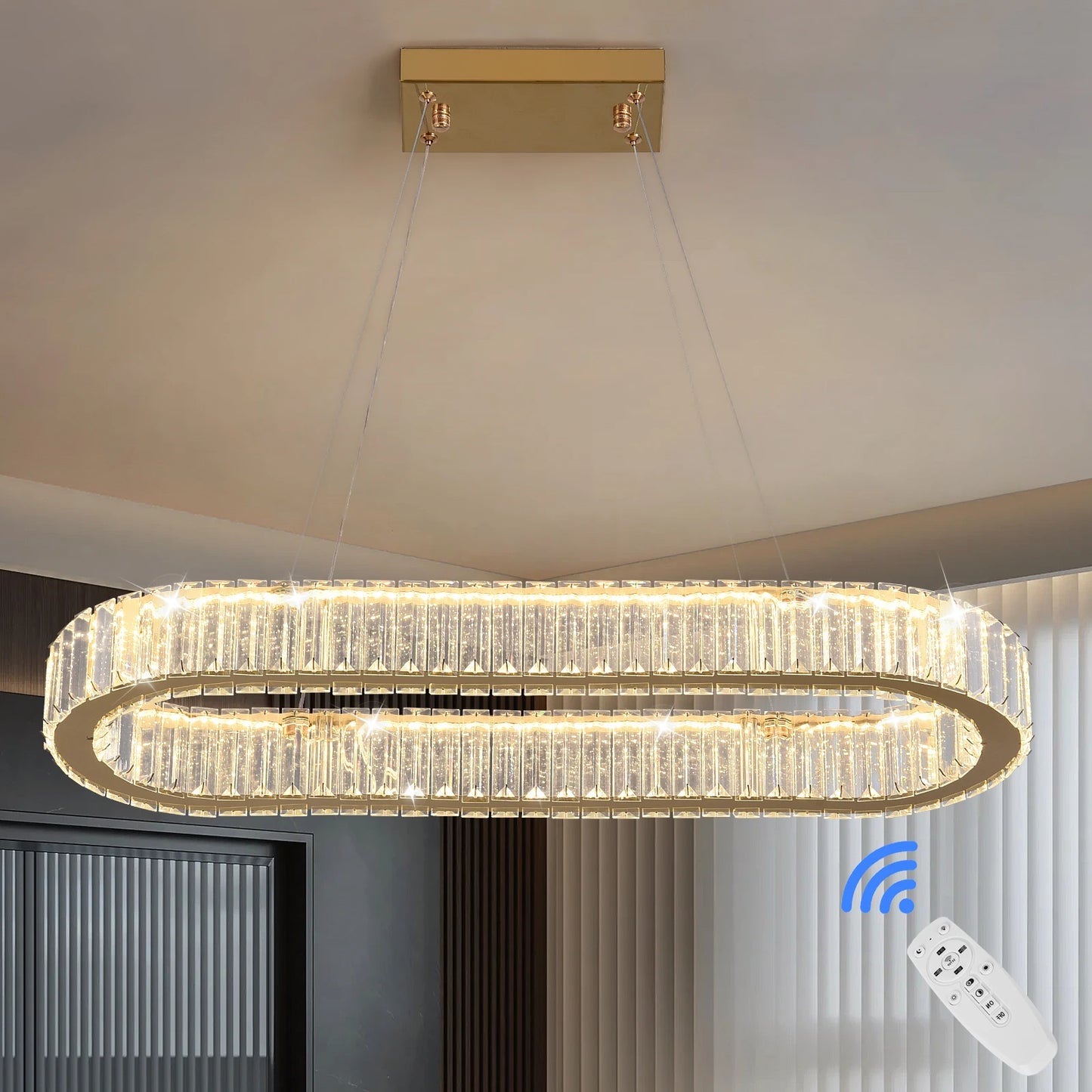 Modern Crystal LED Ceiling Pendant Light with Stainless Steel Design
