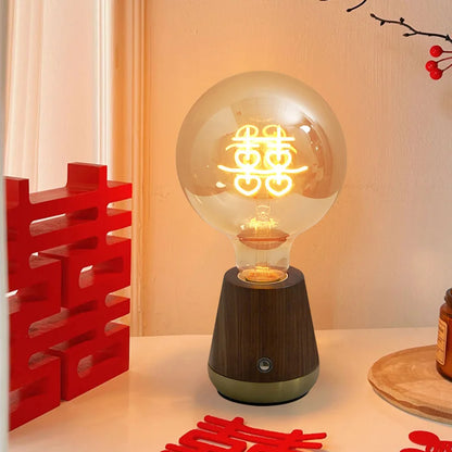 Portable rechargeable retro walnut desk lamp, bedside bedroom night lamp, charging desk lamp