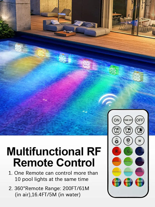 Rechargeable RGB LED Underwater Pool Light – IP68 Waterproof with Long-Range Remote