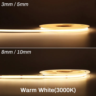 High-Density COB LED Strip Light – 3mm / 5mm, 12V–24V Dimmable