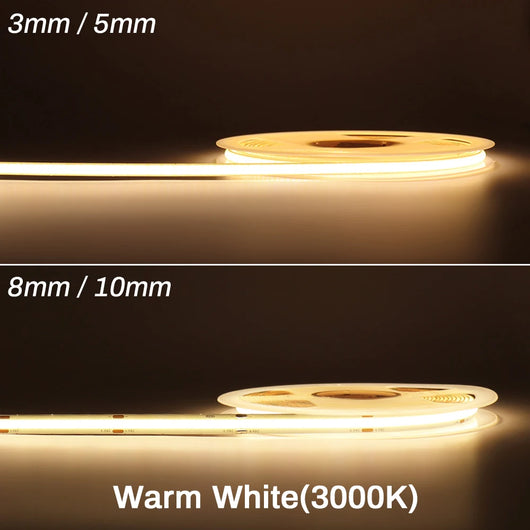 High-Density COB LED Strip Light – 3mm / 5mm, 12V–24V Dimmable