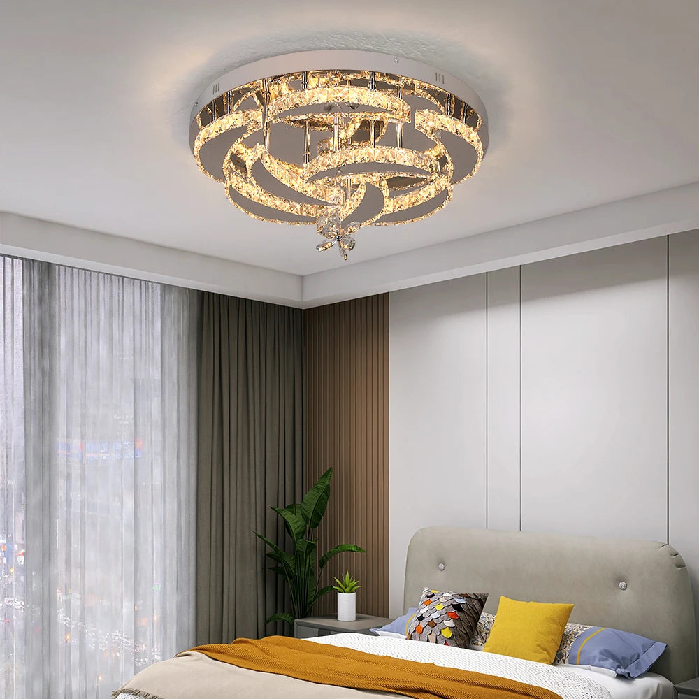Crystal Modern LED Ceiling Lamp with Adjustable Light Modes and Chrome Finish