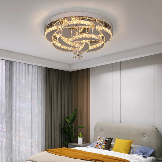 Crystal LED Ceiling Lamp – Chrome Finish with Adjustable Light Modes