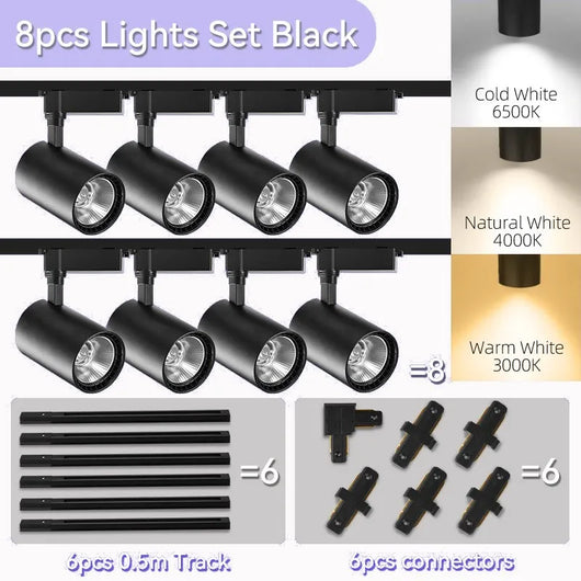 LED COB Track Light Set – Adjustable Spotlight Rail System