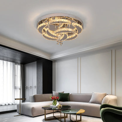 Crystal Modern LED Ceiling Lamp with Adjustable Light Modes and Chrome Finish