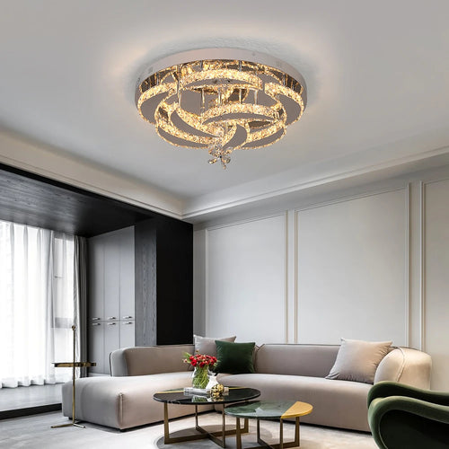 Crystal LED Ceiling Lamp – Chrome Finish with Adjustable Light Modes