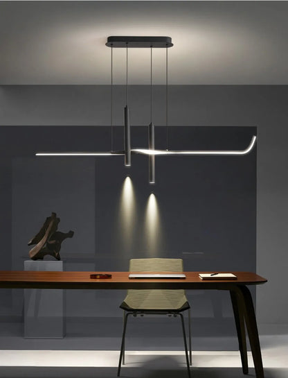 Modern Linear LED Chandelier with Adjustable Spotlights