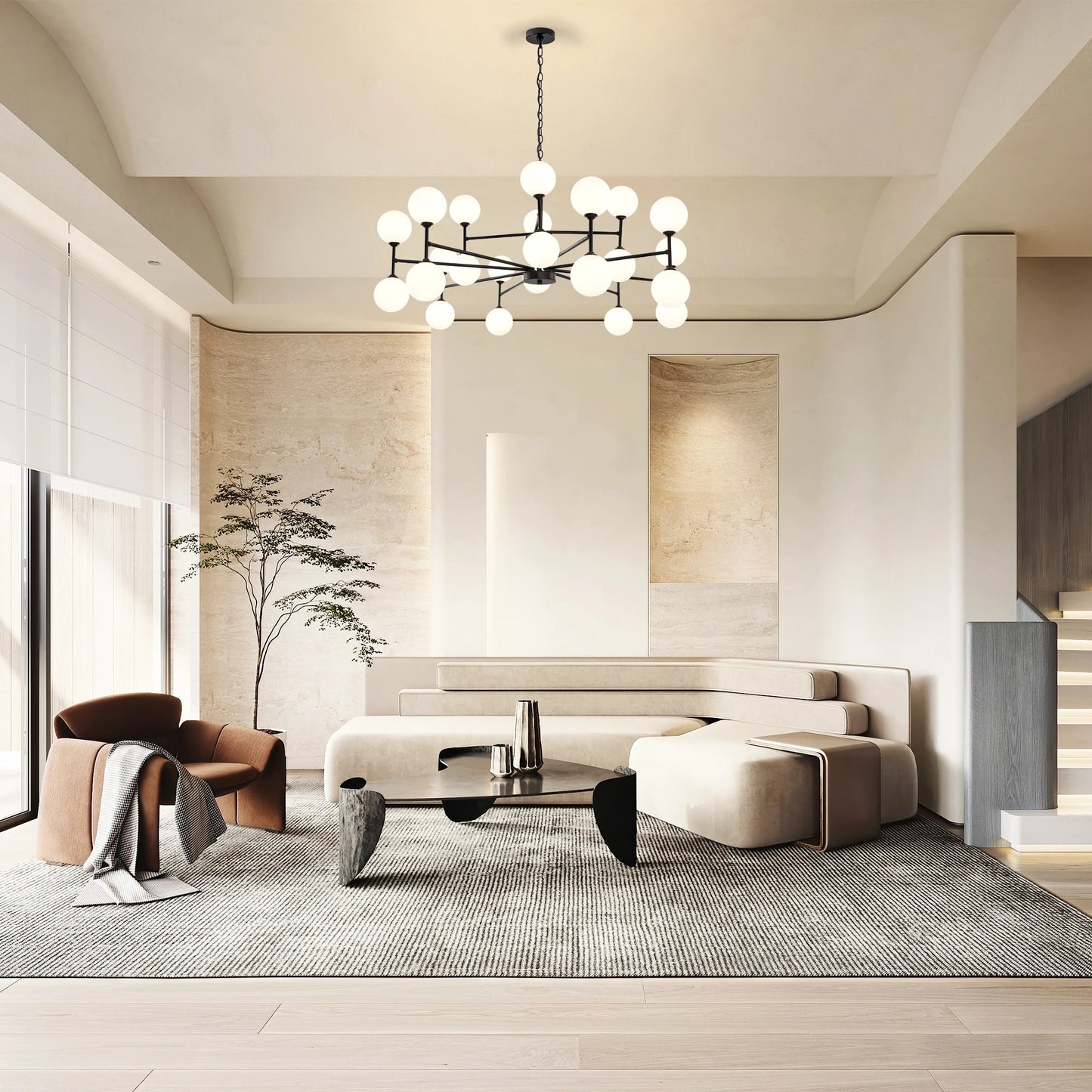 Mid-Century Modern Sputnik Chandelier with Stained Glass Design