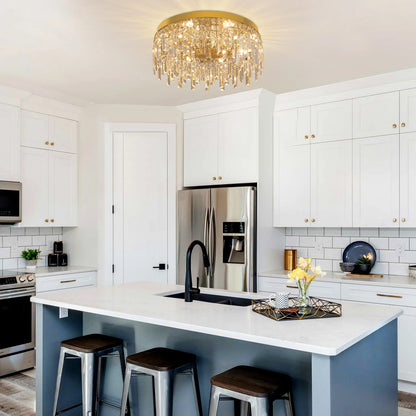 Luxury Gold LED Ceiling Light with Dual-Direction Crystal Shade and Adjustable Color Modes