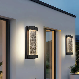 19-Inch Black Aluminum Outdoor Wall Light with Bubble Crystal Glass, LED 3000K Warm Light, Weatherproof Sconce for Patio,
