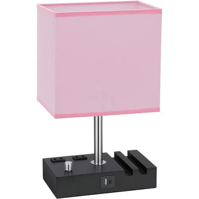 USB Modern Knob Switch Charging Dimmable Touch Control Table Lamp with Fabric Lampshade Decorative Night Light