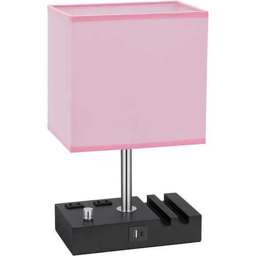 USB Modern Knob Switch Charging Dimmable Touch Control Table Lamp with Fabric Lampshade Decorative Night Light