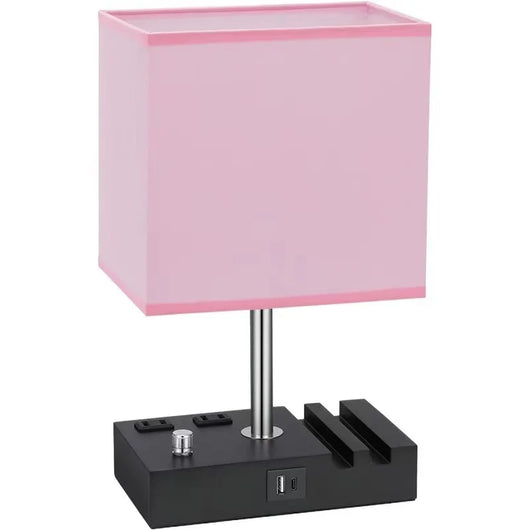 USB Modern Knob Switch Charging Dimmable Touch Control Table Lamp with Fabric Lampshade Decorative Night Light
