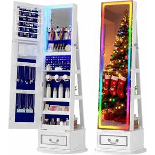 LED Full Length Mirror Jewelry Cabinet – RGB Lighted Lockable Organizer