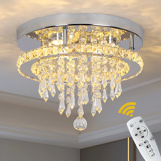 Luxury Crystal LED Ceiling Lamp with Remote Dimming and Dual Color Modes