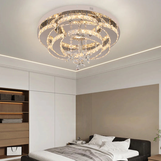 Crystal LED Ceiling Lamp – Chrome Finish with Adjustable Light Modes