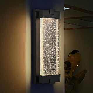 19-Inch Black Aluminum Outdoor Wall Light with Bubble Crystal Glass, LED 3000K Warm Light, Weatherproof Sconce for Patio,