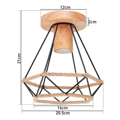 Modern Japanese Style Wood & Iron Ceiling Light – Vintage Cage Design