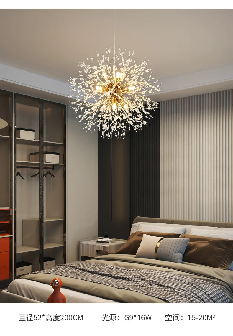 Modern Crystal Fireball LED Pendant Light with Geometric Star Design