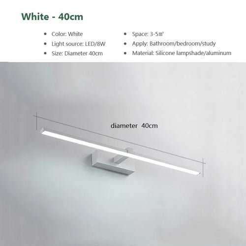 Modern LED Bathroom Wall Light – 3-Color Aluminum Vanity Mirror Sconce Fixture
