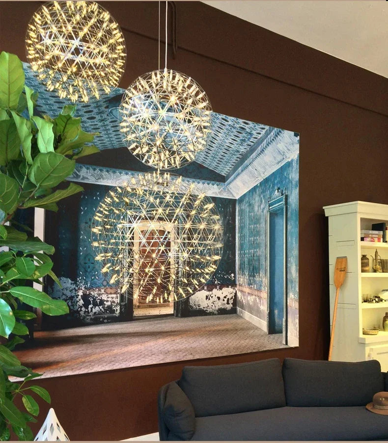 Modern Brief Loft Spark Ball LED Chandelier Fixture Firework Ball Stainless Steel Pendant Lamp for Home Decor Lighting 110-240V