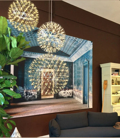 Modern Brief Loft Spark Ball LED Chandelier Fixture Firework Ball Stainless Steel Pendant Lamp for Home Decor Lighting 110-240V