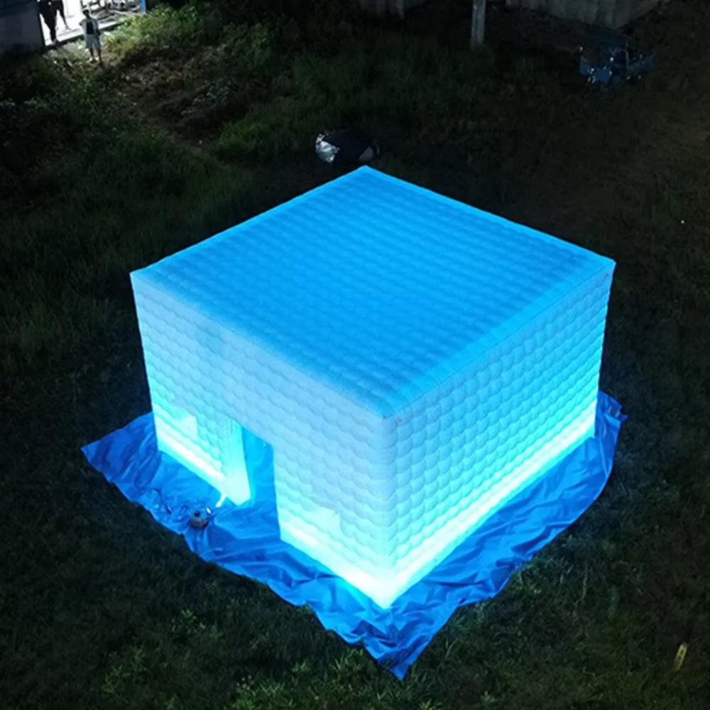 Outdoor White LED Lighted Inflatable Tent With Doors For Wedding Party Giant &nbsp;Cube Tent Inflatable Nightclub Tent With Blower