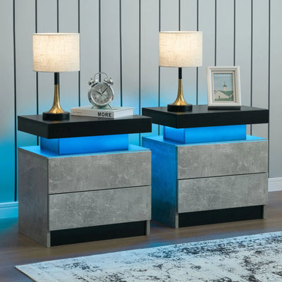 Cubehom LED Nightstand Set of 2 – Modern Bedside Tables with Drawers