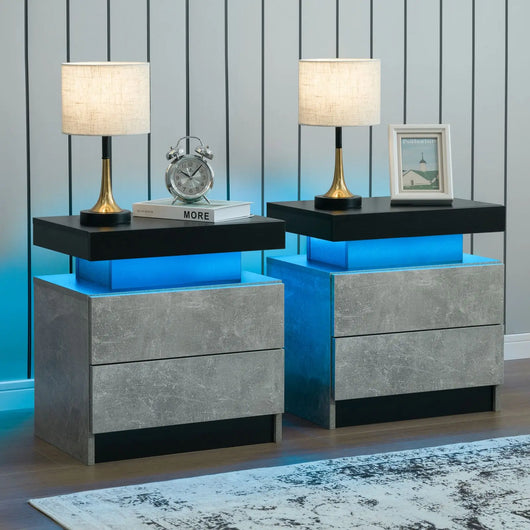 Cubehom LED Nightstand Set of 2 – Modern Bedside Tables with Drawers
