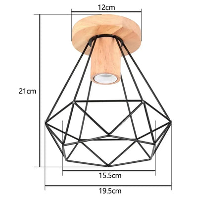 Modern Japanese Style Wood & Iron Ceiling Light – Vintage Cage Design